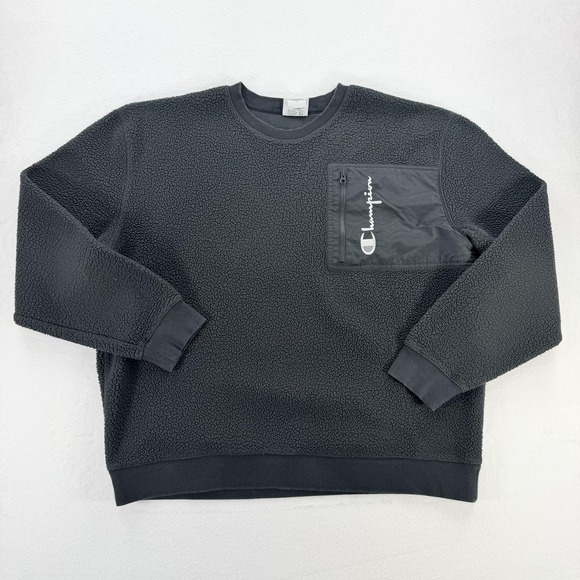 Champion Other - Champion Sweatshirt Mens XL Gray Sherpa Fleece Pullover Chest Pocket Logo